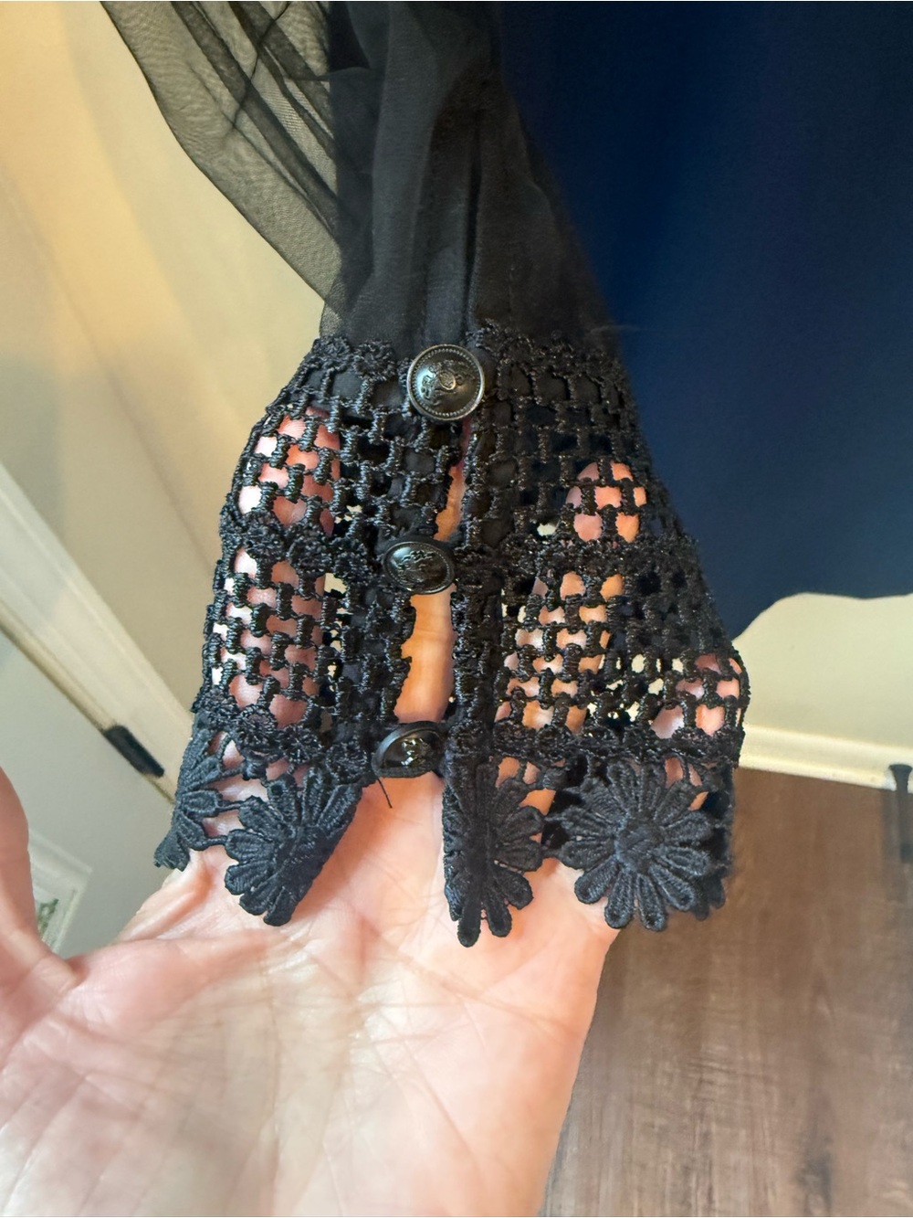Self-Portrait Sheer Lace Yoke Navy Mini Dress - Picture 5 of 9